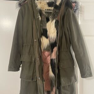 Bagatelle Khaki Utility Jacket with Faux Fur Trim